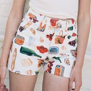 Lisa Says Gah Italian Summer Ivory Print Evan Shorts Cotton Denim Food 16